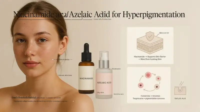 Niacinamide and azelaic acid for hyperpigmentation on face