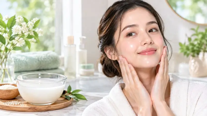Healthy glowing skin with rice water for Korean glass skin