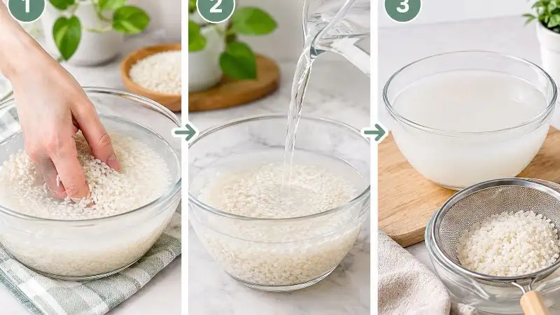 Step-by-step rice water preparation for Korean glass skin