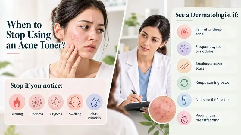 When to stop using acne toner and see a dermatologist for painful acne, irritation, and acne scars